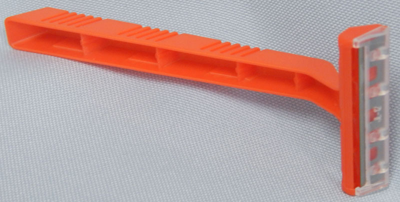 orange plastic handle single blade razor